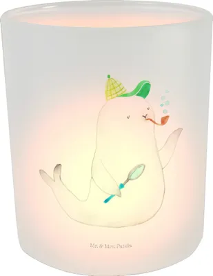 Produktbild von Mr. & Mrs. Panda Glas Teelichthalter Robbe Sherlock - Transparent - Geschenk, stimmungslicht, Kerzenhalter, Terrasse Windlicht, Lustige Sprüche, aus