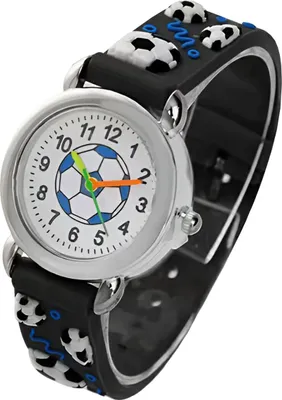 Image de Montre analogique pour enfant, noire - Ballon de football
