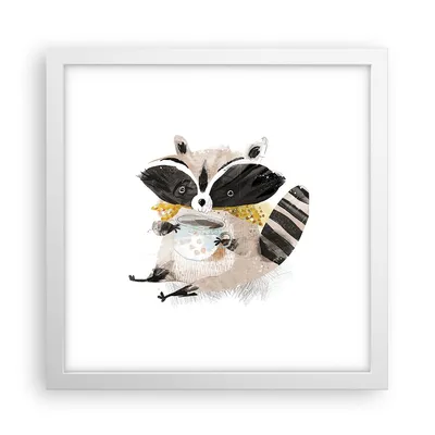 Produktbild von Gerahmtes Poster - Weißer Rahmen - Waschbär Tasse Kinder - 30x30 cm - Wand Bild - Wanddeko - Wandbilder - Kunstposter - Wandposter - Bilderrahmen - Bilder - Kunstdruck - P2WAC30x30-4716