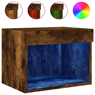 Image de vidaXL Table de nuit murale avec lampes LED chêne fumé