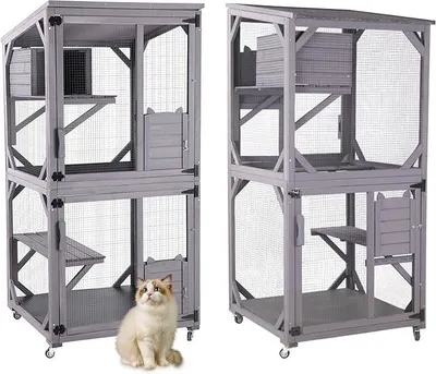 Produktbild von Katzenhaus Outdoor Käfig Katzengehege auf Rädern, großes Kätzchen-Katio aus Holz mit Ruhebox, PVC-Schicht