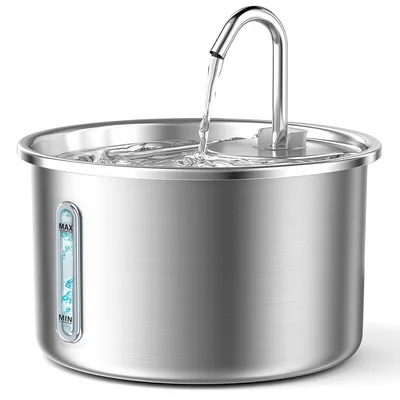Produktbild von 3L Katzenbrunnen Edelstahl, Trinkbrunnen für Katze mit Filter, leiser Pumpe Wasserstandsfenster, Spülmaschinenfest, Trinkbrunnen für Katzen & Hunde