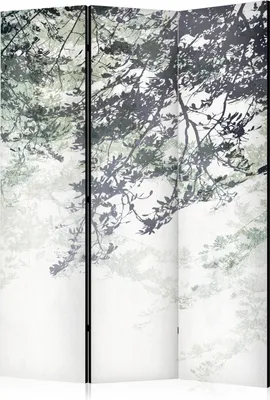 Produktbild von Akusticher Raumteiler Ziegel Foto Paravent 135x172 cm beidseitig auf Vlies-Leinwand bedruckt Akustikschaum Trennwand Spanische Wand Sichtschutz Home Office 3D Bäum Schattens Grau Blätter b-C-10353-z-a