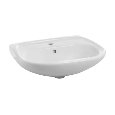 Imagen del producto de Lavabo de cerámica VBChome, 55 x 46 cm, para baño de invitados, con desbordamiento y orificio para grifo, de montaje en pared, forma ovalada, color blanco brillante