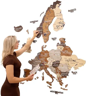 Imagen del producto de Mapa de Europa en 3D de madera - Decoración de pared, mapa de Europa en madera (multicolor, tamaño M)