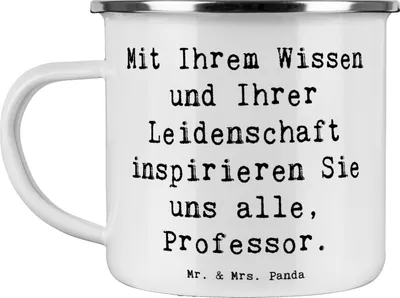 Produktbild von Mr. & Mrs. Panda Emaille Becher Spruch Inspirierender Professor - Weiß - Geschenk, Kaffeepott, Haferl, Aufmerksamkeit, Danke sagen, Teetasse, Blechtasse, Bedanken, Pott