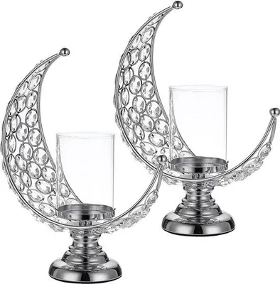 Immagine prodotto di 2 candeline da tè in vetro e metallo color argento per decorazioni da tavola
