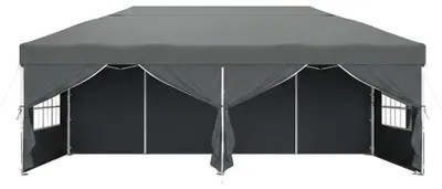 Zdjęcie produktu dla Pawilon składany o wymiarach 6 x 3 metry z ściankami bocznymi, idealny do ogrodu | Kolor: szary | Wymiary: 300x600x264 cm