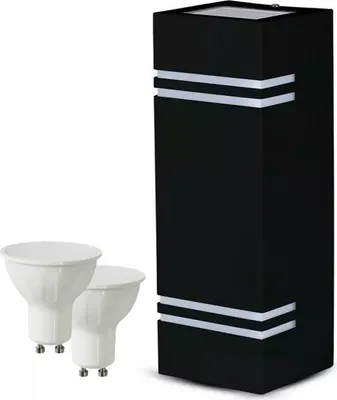 Produktbild von LED Wandleuchte Außenwandleuchte Wandlampe Eckig-Schwarz up & down 25cm inkl 2x 5w LED Leuchtmittel