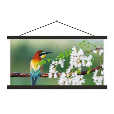 Produktbild von MuchoWow® Textilposter Vogel - Bienenfresser - Blumen 150x75 cm mit schwarzem Rahmen - Posterleiste