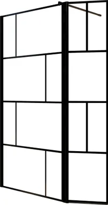 Image de Paroi de Douche avec Volet Pivotant 90+40x195cm - Verre 8mm Anticalcaire - Motifs et Profilés Noir