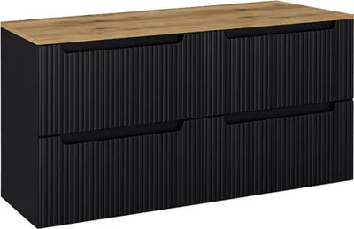 Produktbild von Doppelwaschtisch-Unterschrank 120cm, in schwarz mit Eiche, NEWPORT-56-BLACK
