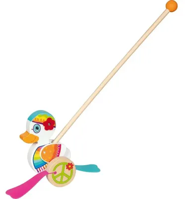Imagen del producto de Goki: Juguete de empujar de madera, pato Enna - Juguete para aprender a caminar