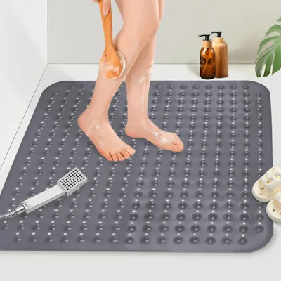 Obrázok produktu pre Protisklzová podložka pod sprchu, 80 x 80 cm, štvorcová, priehľadná, sivá
