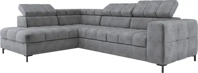 Produktbild von PABLO Ecksofa 279x201 cm Mit Schlaffunktion, Bettkasten, Verstellbaren Kopfstützen, Samtigem CLOUD-Stoff, Pflegeleicht Mit EASY CLEAN-Technologie, Metallfüße Linke Layout, Farbe ASCHGRAU