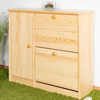 Produktbild von Schuhschrank Kiefer Vollholz massiv natur Junco 219 - Abmessung 80 x 90 x 30 cm