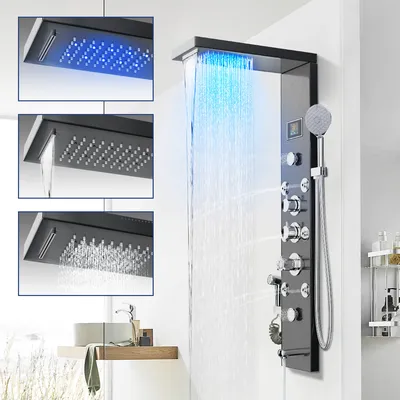 Produktbild von Mulisoft Multifunktionales Duschpaneel mit Hydromassagedüsen und LED-Display - Einfache Installation - Ihr persönliches Spa-Erlebnis im Badezimmer