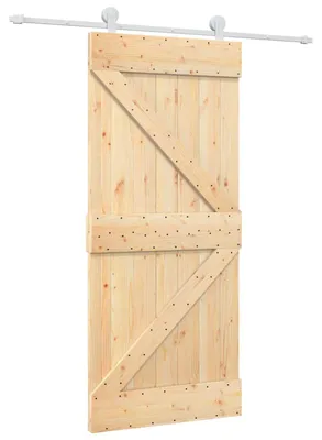 Produktbild von vidaXL Schiebetür Natürlich und Weiß 90 x 210 cm Massives Kiefernholz