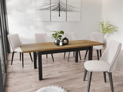Produktbild von Moderner Rechteckiger Ausziehbarer Esstisch - Platzsparend - Schwarze Holzbeine - 160 bis 240 cm - Hergestellt in EU - 160 x 90 cm - Lancelot Eiche