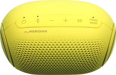 A yellow LG XBOOMGo PL2S Bluetooth speaker shown from the front.