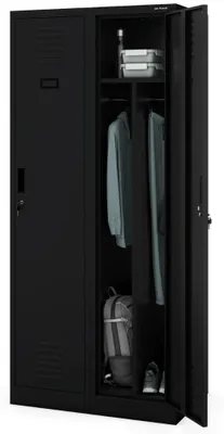Produktbild von Umkleideschrank Spind KACPER 2 Abteile Etikettenhalter Lüftungsschlitze | Umkleidespind Metall Schließfachschrank Garderobenspind 180x80x50cm Schwarz