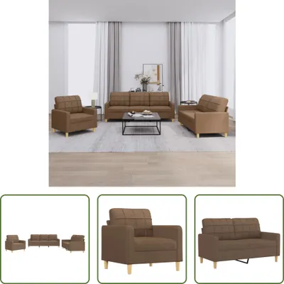 Produktbild von The Living Store 3-tlg. Sofagarnitur mit Kissen Braun Stoff