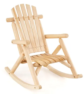 Produktbild von COSTWAY Schaukelstuhl, Schaukelsessel aus Massivholz, Relaxstuhl mit hoher Rückenlehne & Lattenrost Sitz, Schwingsessel, Gartenstuhl Natur