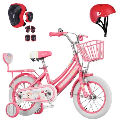 Produktbild von Habib Mädchenfahrrad 12 14 16 Zoll | Puppensitz Helm Schutzset Luftpumpe: Rot