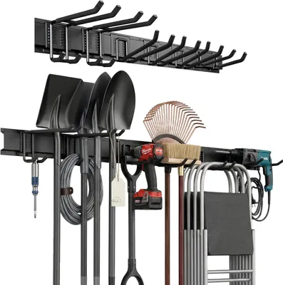Produktbild von Gerätehalter 122 cm, 7 Haken, 227 kg, für Gartengeräte, Wandmontage