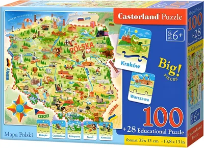 Immagine prodotto di Puzzle educativo da 100 pezzi: Mappa della Polonia con quiz