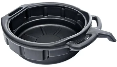 Immagine prodotto di Vaschetta rotonda per recupero liquidi professionale, scarico e raccolta olio esausto, cambio auto, bacinella con beccuccio, per officina e garage, diametro 410 mm, 15 litri