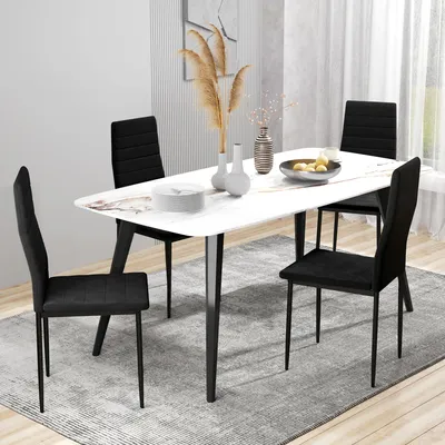 Produktbild von Esszimmerstühle 4er Set, Küchenstühle ohne Armlehnen, Polsterstuhl Polyester, Schwarz | 54 x 41 x 97 cm | Metallbeine