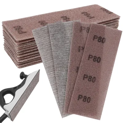 Zdjęcie produktu dla Zestaw 50 sztuk papieru ściernego o wymiarach 70 x 198 mm, przeznaczony do szlifierek ręcznych, o gradacji 80