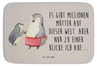 Produktbild von Mr. & Mrs. Panda duschmatte Pinguin mit Kind - Grau Pastell - Geschenk, Familie, Muttertag, Badvorleger, Badteppich, Duschvorleger, Mutter, Mama, Vorbild, Badematte