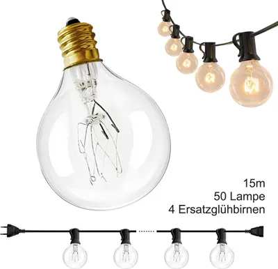 Produktbild von 15m Außen-LED-Lichterkette G40 – 50 warmweiße Kugellichter, verbindbar, perfekt für Garten & Terrasse