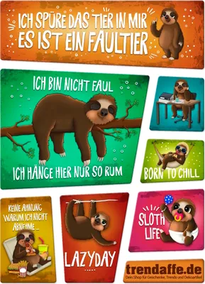 Produktbild von Faultier Kühlschrankmagnete 7er Set mit Faultiermotiven und Spüchen Trendtier