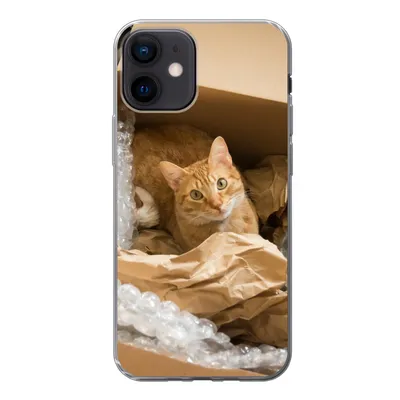 Produktbild von MuchoWow® Handyhülle Schutzhülle Hülle für iPhone 12 Katze - Box - Rot Silikon Softcase Handy Hülle - Schutzhülle