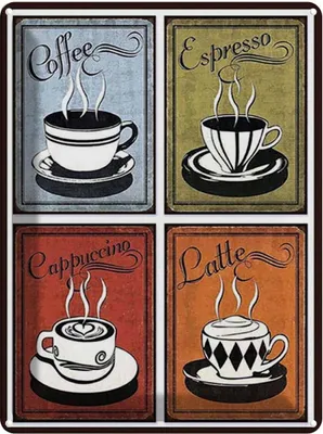 Produktbild von vianmo Blechschild 40x30 cm Kaffee Coffee Espresso Cappuccino Latte