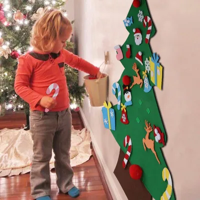 Produktbild von DIY-Weihnachtsbaum-Set aus Filz mit Ornamenten für Kinder, Weihnachtsgeschenke, Neujahrs-Tür- und Wanddekorationen