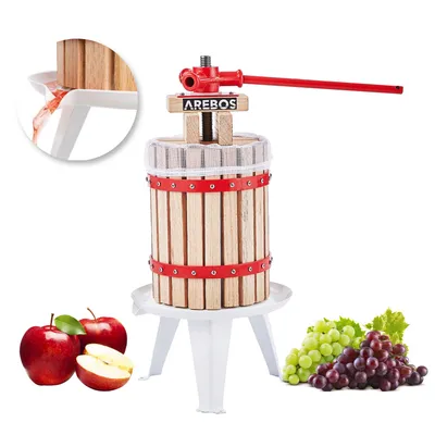 Produktbild von AREBOS® Obstpresse 6L | Manuelle Saftpresse I Beerenpresse inkl. Presstuch, Druckplatte und Metallspindel I Für jegliche Arten von Saft & Gemüse