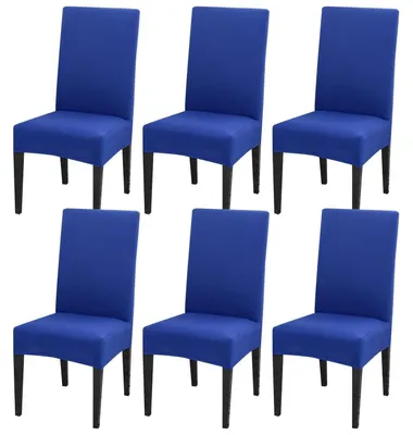 Immagine prodotto di Copri sedie, set da 6, elasticizzati, blu, lavabili, per sedie da pranzo