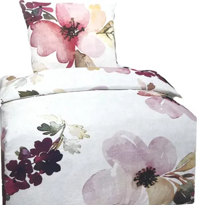 Produktbild von Hochwertige Baumwolle Bettwäsche Blumen Weiß Rosa 135x200 80x80cm: 2 tlg.