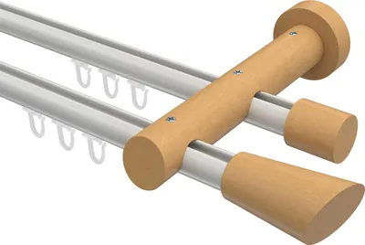 Produktbild von Interdeco Innenlaufstange / Gardinenstange mit Innenlauf Weiß / Buche lackiert, Typ Talent Bero (Konus Schräge), 20 mm Ø 2-läufig, 220 cm