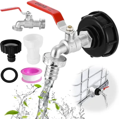 Produktbild von Wassertank, 1000 Liter, Auslaufhahn für IBCTank, Regenwassertank, Ablaufhahn für IBC-Container, IBC-Container, 3/4 Zoll, Zubehör, Ablaufhahn, Regenton