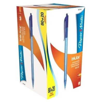 Produktbild von Paper Mate InkJoy 100RT Retractable Kugelschreiber | mittlere Spitze (1,0 mm) | Blau | 100 Stück