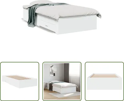 Produktbild von The Living Store Bettgestell mit Schubladen Weiß 90x200 cm Holzwerkstoff