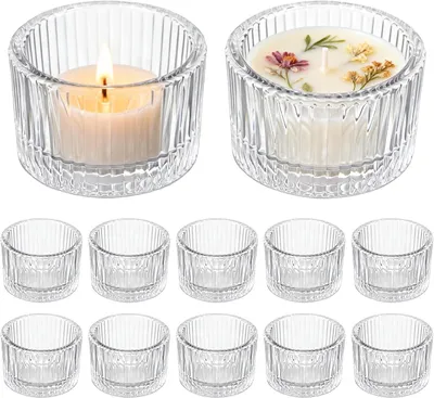 Produktbild von Kerzenhalter aus Glas – Set mit 12 Stück – Teelichthalter, 5 x 3,5 cm – Transparent – Vintage-Stil