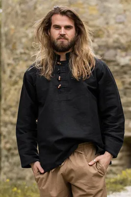 Image de Chemise médiévale en coton épais noir "Anton" XL