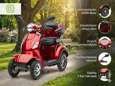 Produktbild von E-Seniorenmobil Voltrixx, Lithium-Akku, 4-Rad, 1000 Watt, Rot