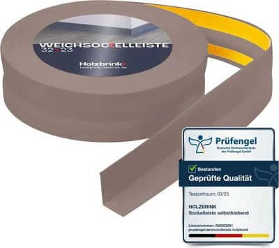 Produktbild von HOLZBRINK Weichsockelleiste selbstklebend PVC 32x23mm, 20 m | Küchenleiste Arbeitsplatte | Abschlussleiste selbstklebend für Badezimmer | Farbe: Cappuccino